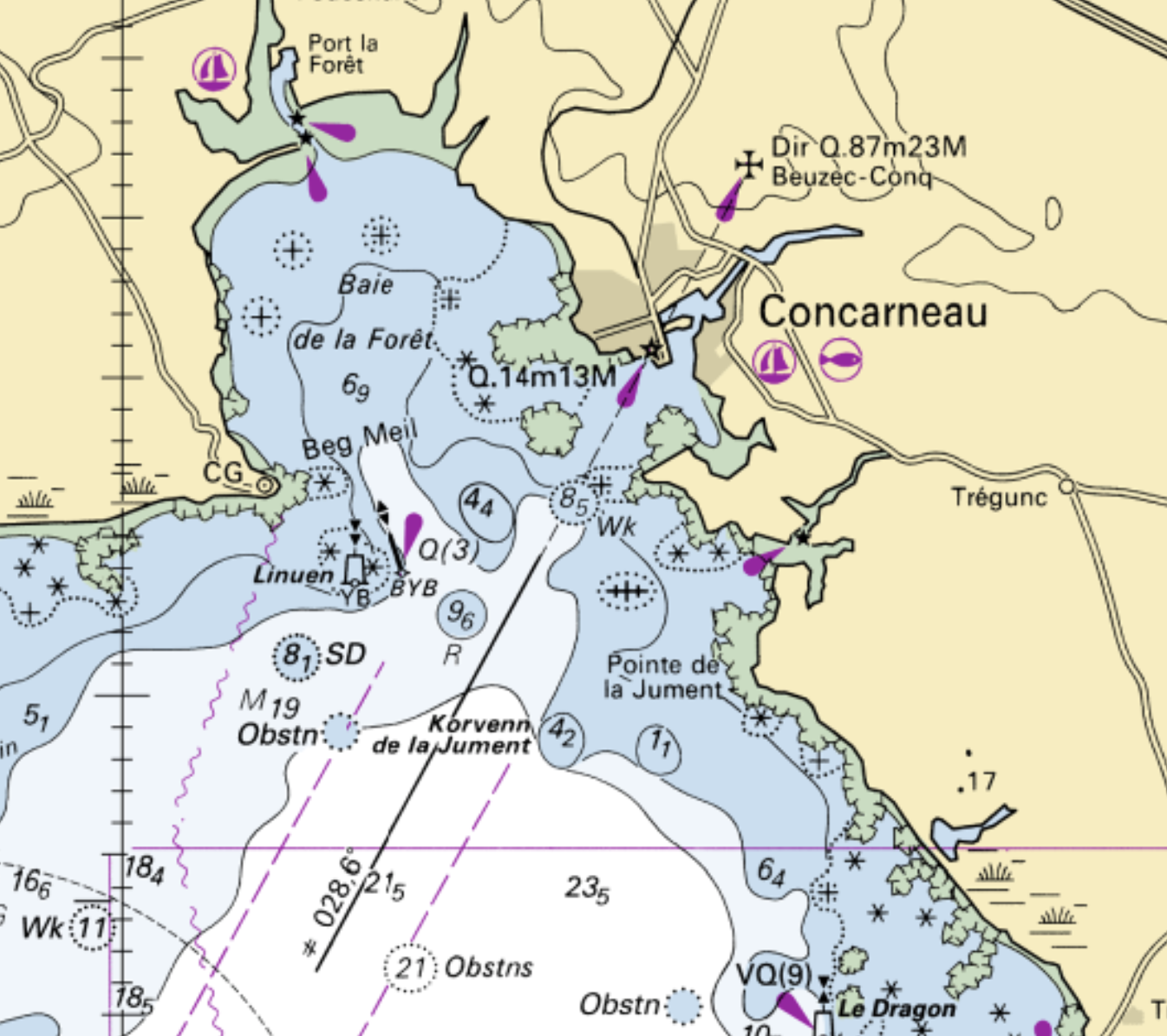 Carte marine aux abords de Concarneau